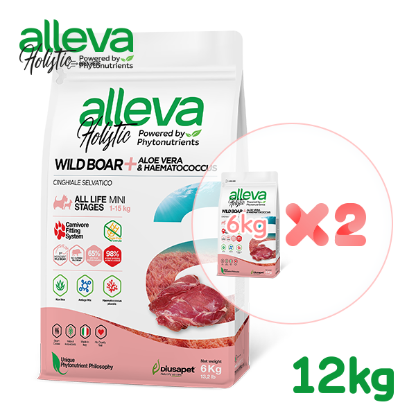 (전연령 소형견)알레바 홀리스틱 멧돼지 + 알로에 베라 & 헤마토코쿠스 미니 12kg(6kg+6kg)